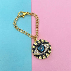 Copper Cubic Zirconia Crystal Evil Eye Watch charm For Women Blue Black Gold