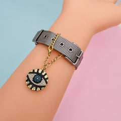 Copper Cubic Zirconia Crystal Evil Eye Watch charm For Women Blue Black Gold