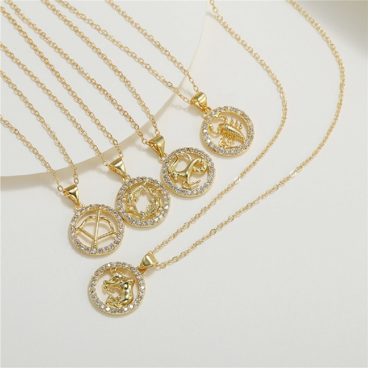 Copper Cubic Zirconia Gold Star Sign Sagitarius Necklace Pendant Chain For Women Girls