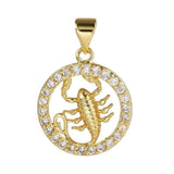 Copper Circle Star Sing Zodiac Cubic Zirconia Pendant Charm For Women Gold