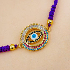 Evil eye Copper Multicolour Blue Cubic Zirconia Crystal Thread adjustable Bracelet Women