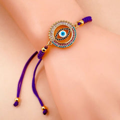 Evil eye Copper Multicolour Blue Cubic Zirconia Crystal Thread adjustable Bracelet Women