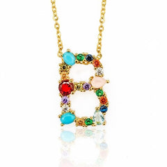 Rainbow Gemstone Initial Alphabet Letter K Necklace Pendant Chain