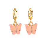Copper Butterfly Gold Pink Peach Hoop Drop Earring Pair For Women