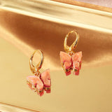 Copper Butterfly Gold Pink Peach Hoop Drop Earring Pair For Women