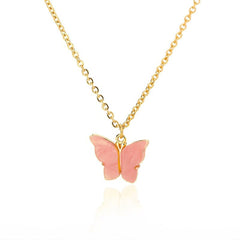 Copper Butterfly Gold Pink Peach Necklace Pendant Chain For Women
