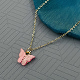 Copper Butterfly Gold Pink Peach Necklace Pendant Chain For Women