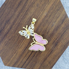 Dual Butterfly Gold Pink Zircon Copper Charm For Women