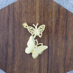 Dual Butterfly Gold Pink Zircon Copper Charm For Women