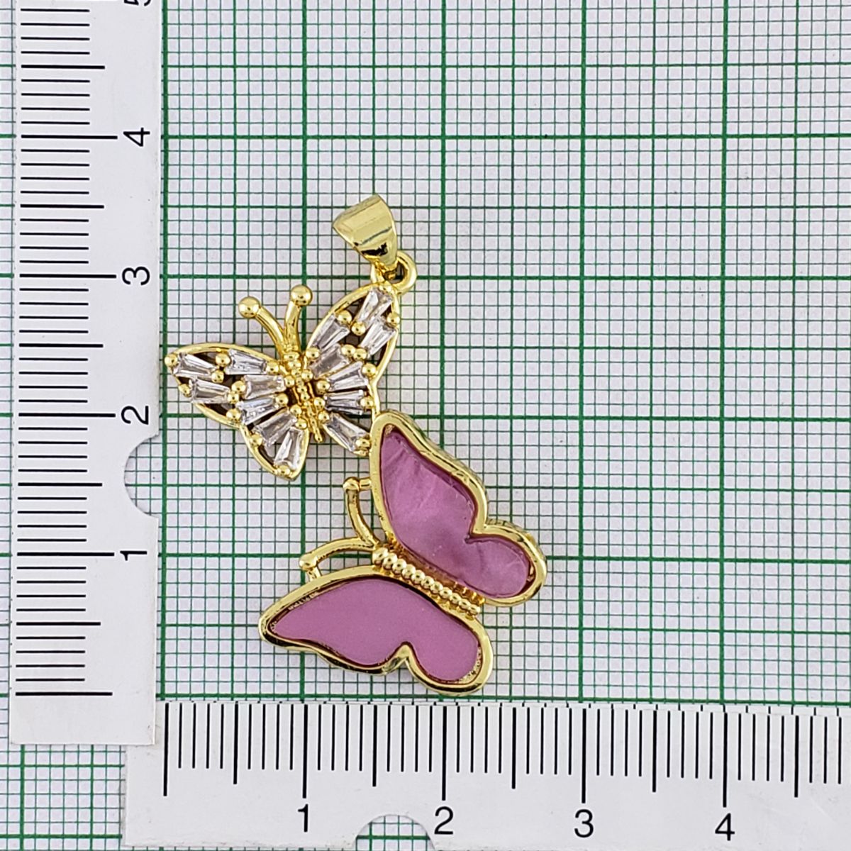 Dual Butterfly Gold Pink Zircon Copper Charm For Women
