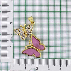 Dual Butterfly Gold Pink Zircon Copper Charm For Women