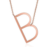 Sideways Alphabet Initial Large Letter Rose Gold Stainless Steel Pendant Necklace Women