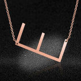 Sideways Alphabet Initial Large Letter Rose Gold Stainless Steel Pendant Necklace Women