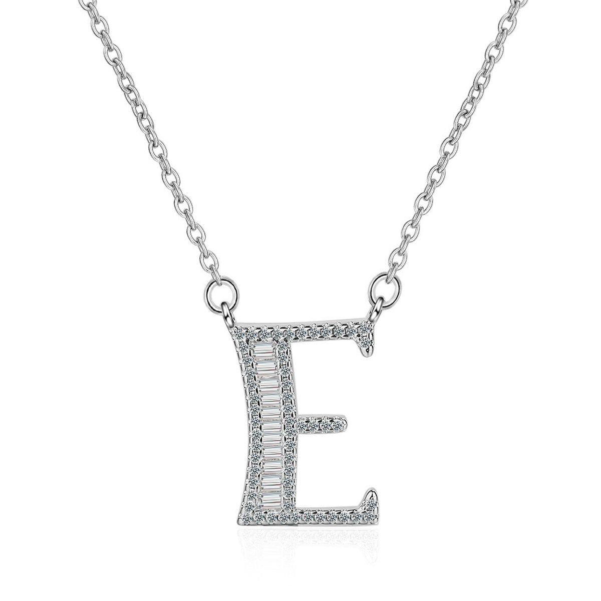 1/10 Ctw Diamond 14k White Gold Medium Script Initial E Necklace, 17in -  The Black Bow Jewelry Company