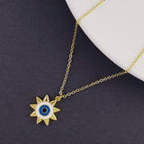 Sun Evil Eye Gold Blue Brass Pendant Chain For Women