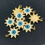 Evil Eye Sun Gold Blue Enamel Copper Pendant
