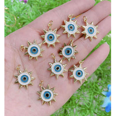 Evil Eye Sun Gold Blue Enamel Copper Pendant