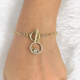 Copper American Diamonds Gold Evil Eye Charms Chain Link Bracelet For Women Girls