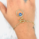Copper Enamel Blue White Gold Evil Eye Charms Chain Link Bracelet For Women Girls