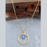 Round Evil Eye Brass Blue Enamel Pendant Chain Necklace For Women