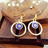 Round Evil Eye Blue Enamel Gold Drop Dangler Earring Pair For Women