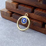 Round Evil Eye Brass Blue Enamel Pendant Centre Pcs For Women