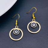 Round Evil Eye Black Enamel Gold Drop Dangler Earring Pair For Women