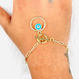 Copper Enamel White Gold Evil Eye Charms Chain Link Bracelet For Women Girls