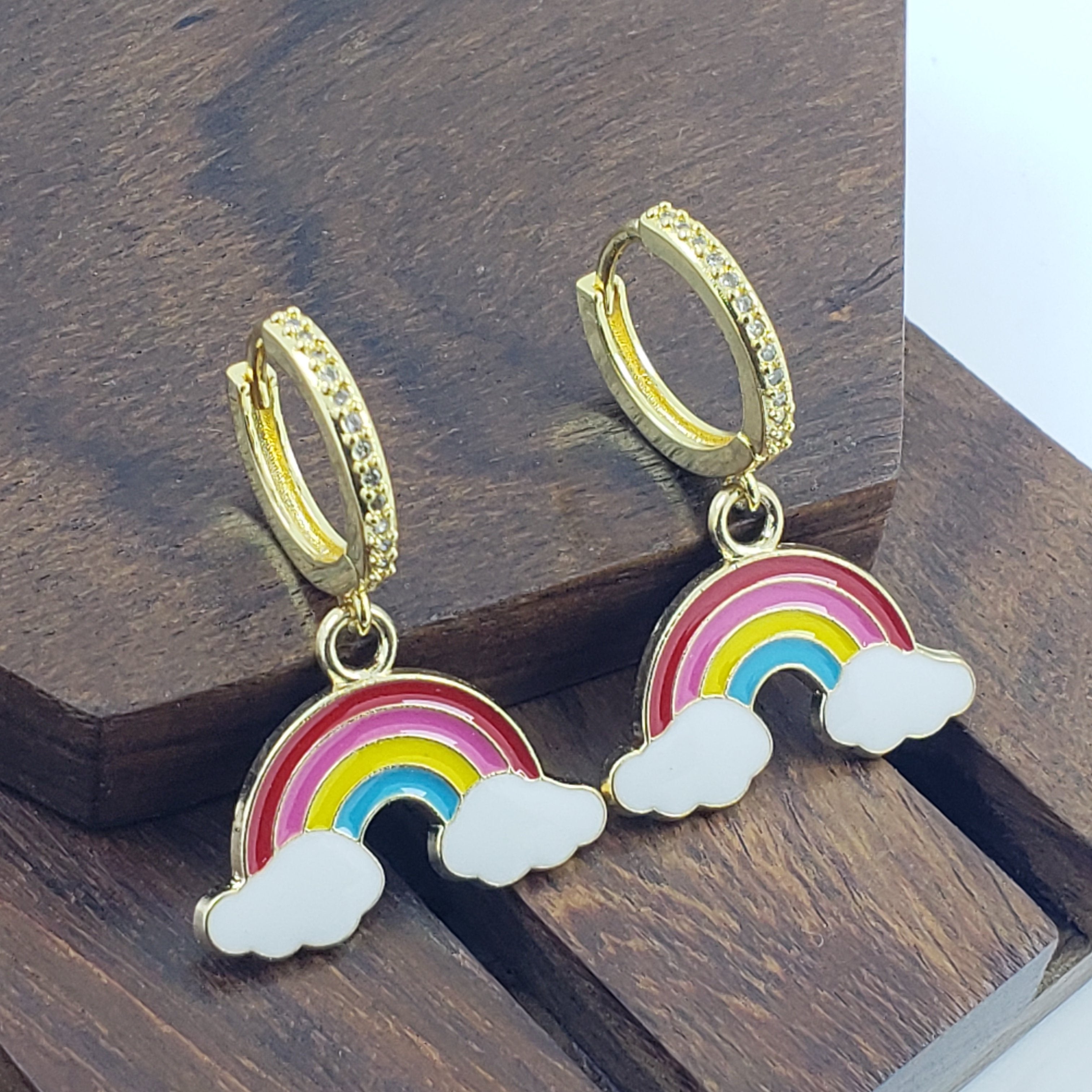 Rainbow Cloud American Diamond Hoop Earring Pair For Women