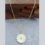Daisy Flower Brass White Gold Enamel Pendant Chain Necklace Women