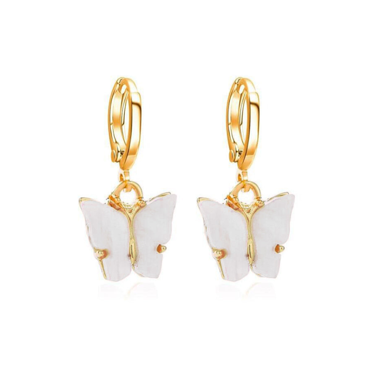 Copper Butterfly Gold White Hoop Stud Earring Pair For Women