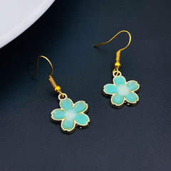 Amoeba Evil Eye Gold Blue Enamel Dangler Drop Earring Pair Women