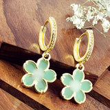 Flower Green Gold Drop Earring Pair For Women