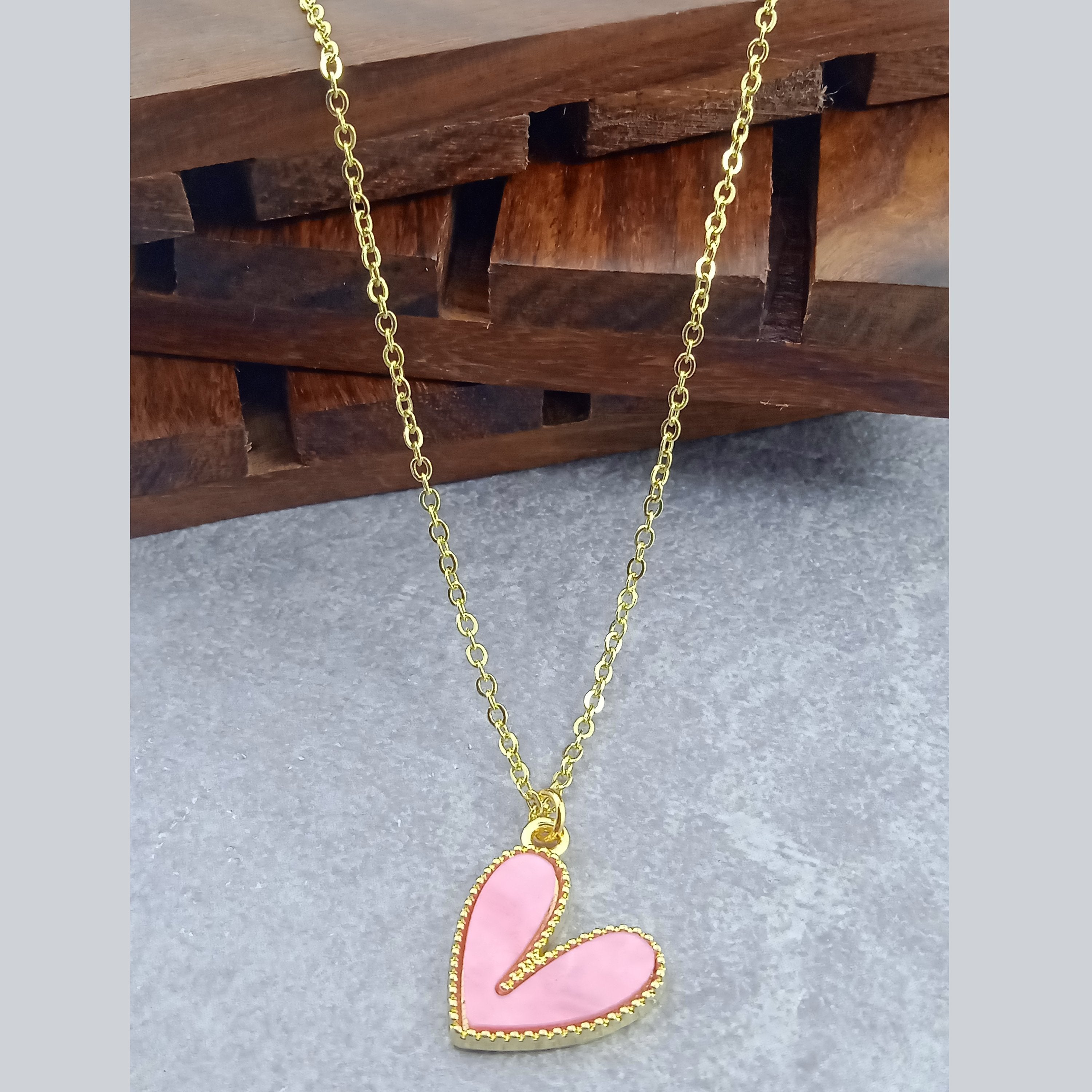 Brass 18k Rose Gold Valentines Pink Heart Necklace For Women – ZIVOM