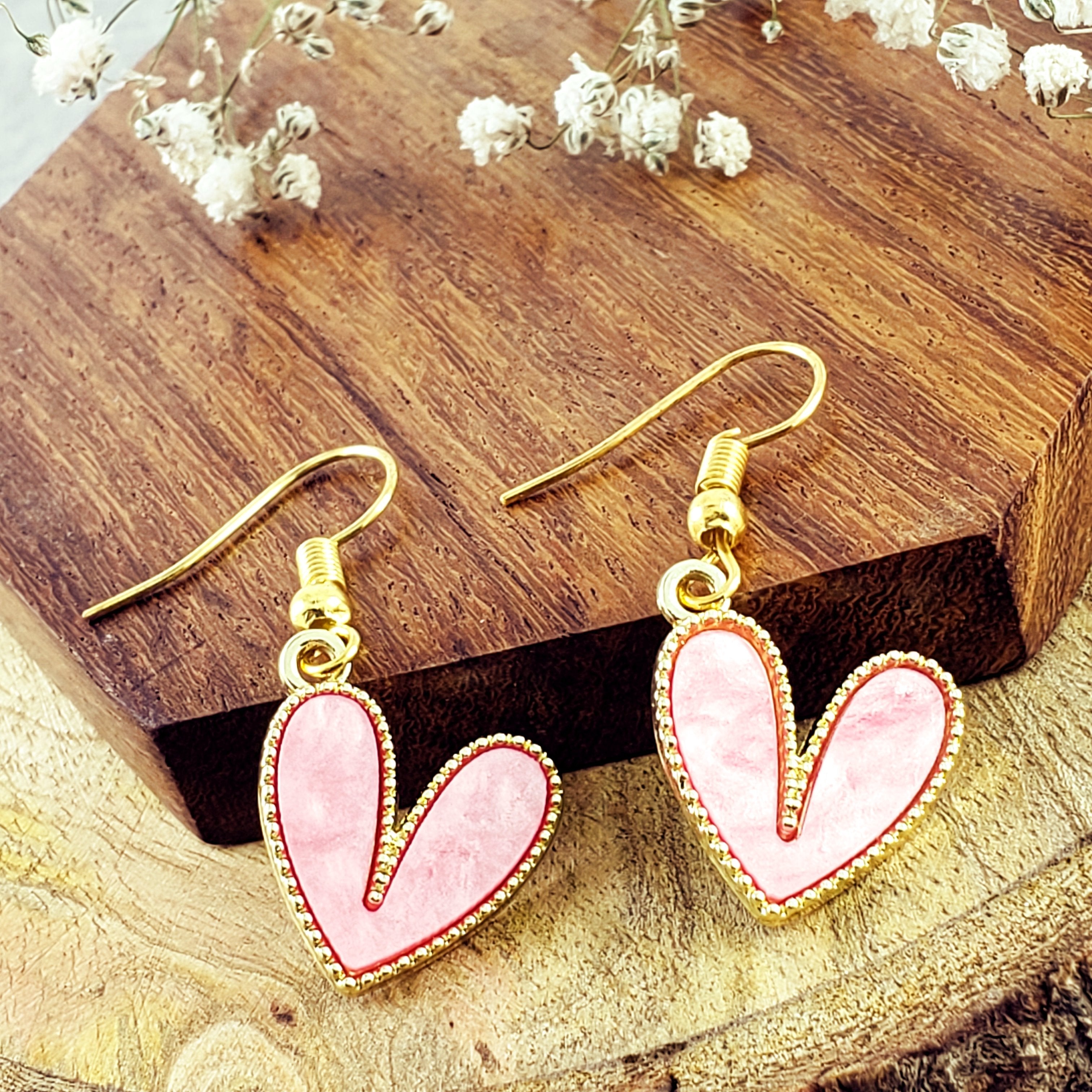 Heart Pink Gold Drop Earring Pair For Women