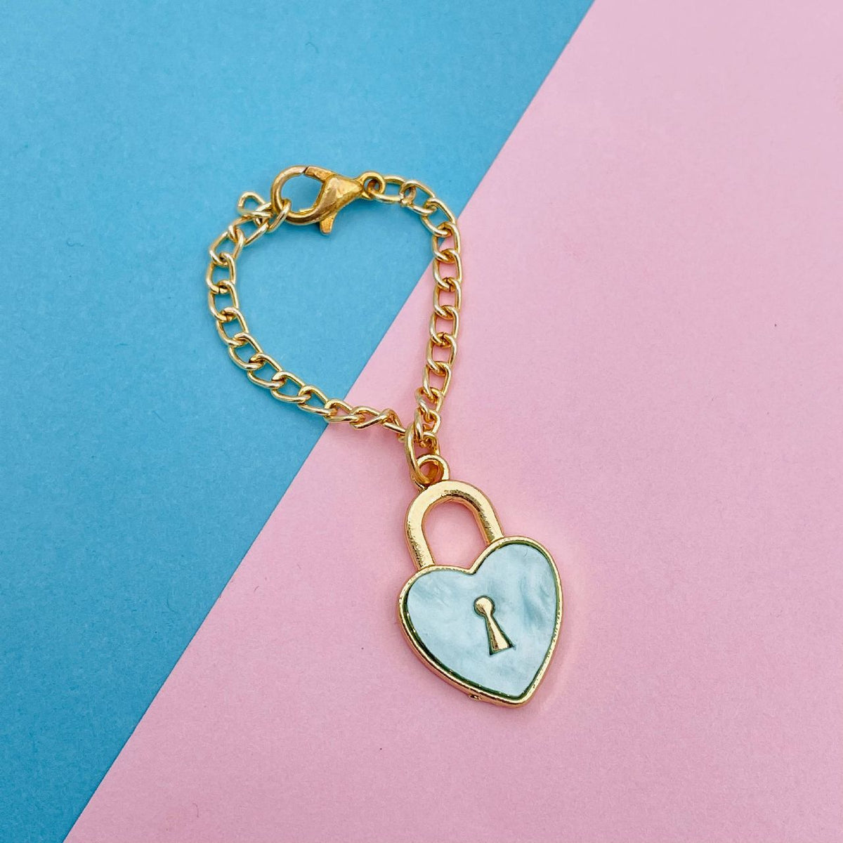 Alloy Gold Heart Lock Watch Charm For Women Blue