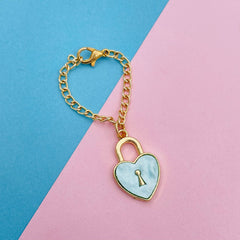 Alloy Gold Heart Lock Watch Charm For Women Blue