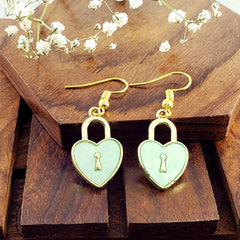 Lock Green Gold Drop Earring Pair For Women