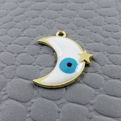Moon Star Evil Eye White Gold Enamel Pendant Chain For Women