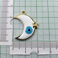 Moon Star Evil Eye White Gold Enamel Pendant Chain For Women