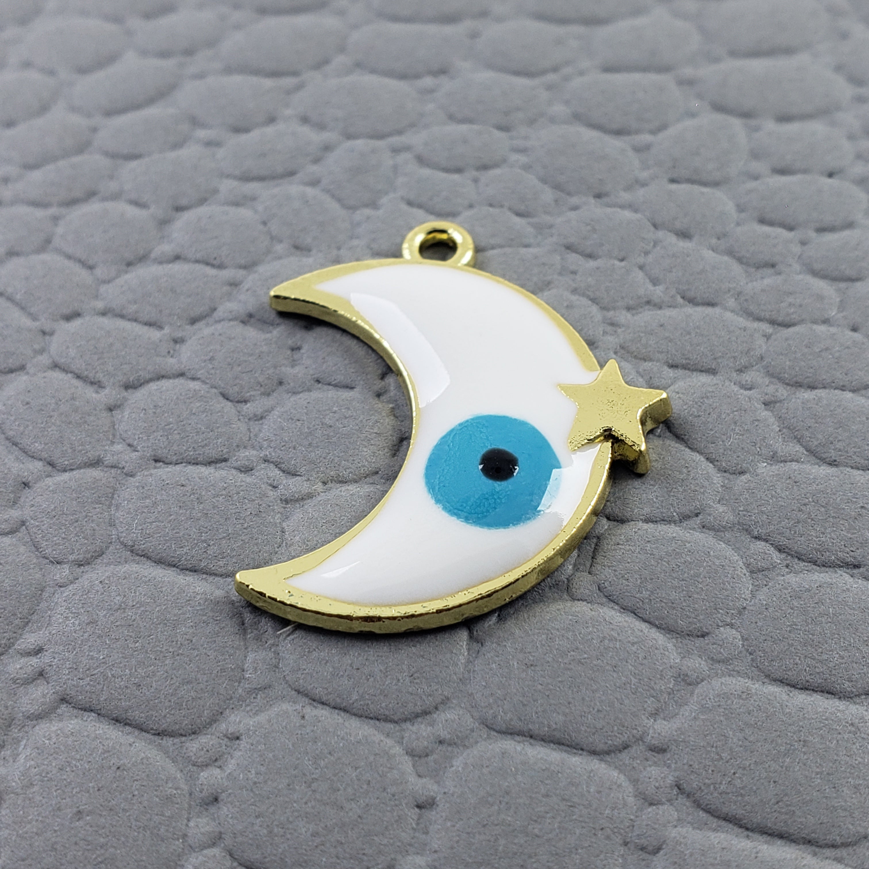 Moon Star Evil Eye White Gold Enamel Pendant For Women