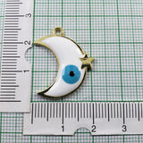Moon Star Evil Eye White Gold Enamel Pendant For Women