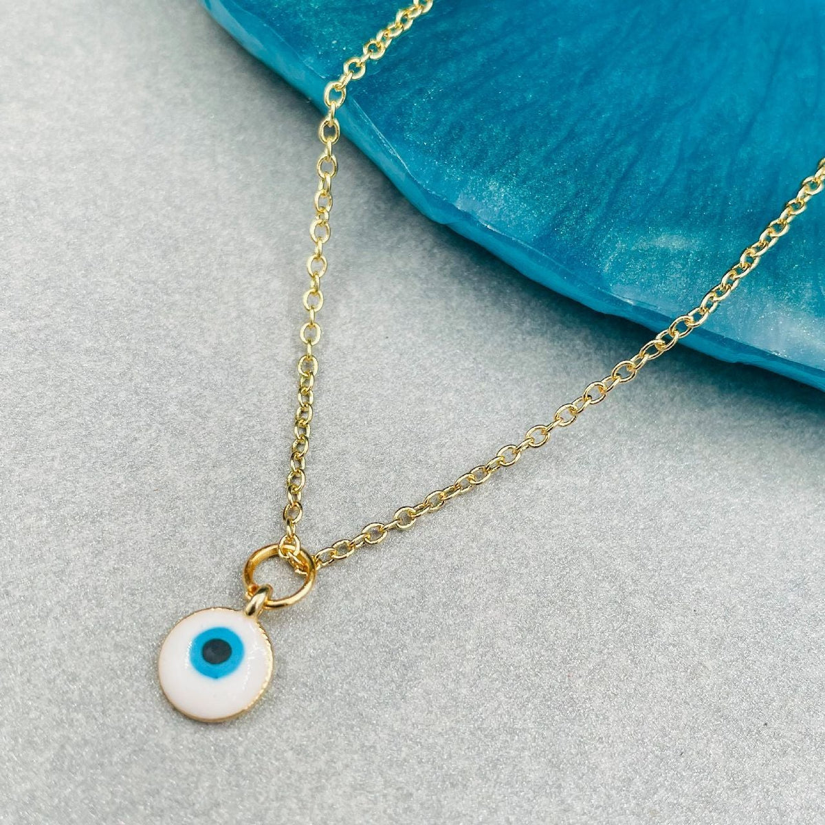 Brass Enamel White Gold Evil Eye Necklace Pendant Chain For Women Girls