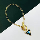 Copper Black Blue Gold Enamel Triangle Evil Eye Charms Chain Link Bracelet For Women Girls