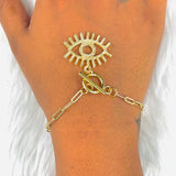Copper Gold Eyelash Evil Eye Charms Chain Link Bracelet For Women Girls