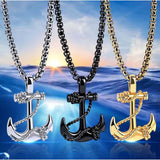 Anchor Stainless Steel Black Silver Necklace Pendant Chain For Men