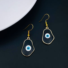 Amoeba Evil Eye Gold White Enamel Dangler Drop Earring Pair Women