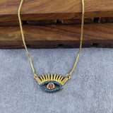 Evil Eye Eyelash Gold Blue Copper Necklace Pendant Chain For Women
