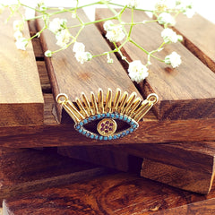 Eyelash Evil Eye Gold Blue American Diamond Pendant Centre Pcs For Women