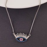 Evil Eye Eyelash Silver Blue Necklace Pendant Chain For Women